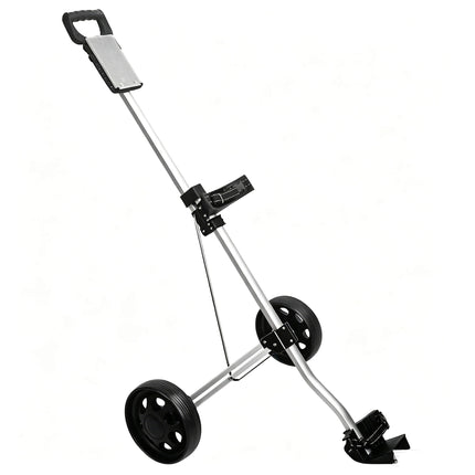 Eliteshine V204 2-wheel golf push pull trolley right side view showing foot stopper and silver aluminum alloy frame