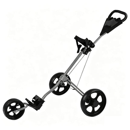 Eliteshine V301 3-wheel golf push trolley main view in black and blue aluminum alloy with enlarged detachable spoke wheels and triangular anti-slip handle