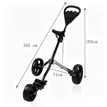 Eliteshine V301 golf push trolley dimensions chart showing open and folded measurements and weight