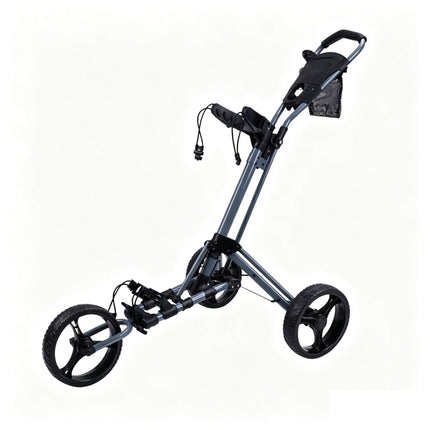 Eliteshine V302A 3-wheel golf push trolley blue colour variant showing blue spoke wheels with black aluminum alloy frame