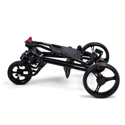 Eliteshine V304 3-wheel golf push trolley fully folded view — 76cm x 60cm x 32cm compact storage size