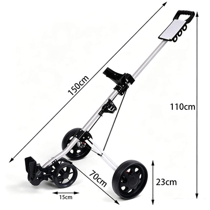 Eliteshine V305 golf push trolley dimensions chart showing open measurements 