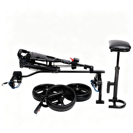 Eliteshine V311A 3-wheel golf push trolley parts and assembly view showing all components including seat, wheels, frame and handle panel