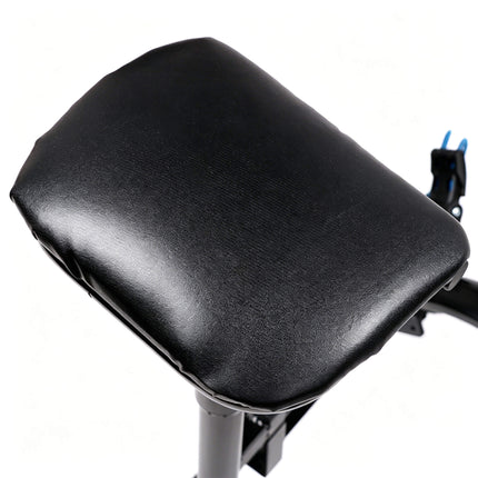 Eliteshine V311A golf push trolley padded seat close-up showing black PU leather cushion on height-adjustable post