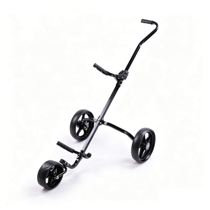 Eliteshine V318 3-wheel golf push trolley main view in gunmetal and black iron frame with 6-spoke EVA wheels and S-curved handle