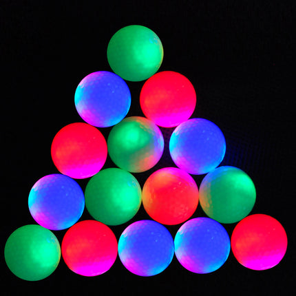 Eliteshine LED light-up golf balls in yellow, red, green, impact-activated glow
