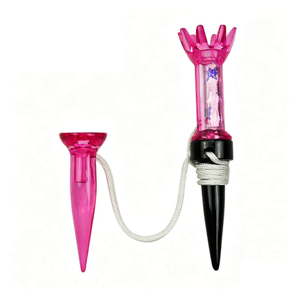 Eliteshine T101 magnetic golf tee in pink with retriever tee and cord on white background