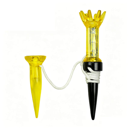 Eliteshine T102 magnetic golf tee in yellow with 8-prong crown, transparent ABS body, metal cap, and metal-spike retriever tee