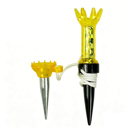 Eliteshine T102 magnetic golf tee in yellow with 8-prong crown, transparent ABS body, metal cap, and metal-spike retriever tee