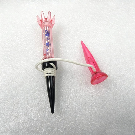 Eliteshine T105 magnetic golf tee front view in yellow showing multi-prong crown, transparent ABS body with holographic insert, rubber cap, and cone retriever tee