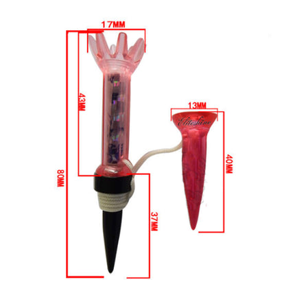 Size diagram of Eliteshine T105 magnetic golf tee: 80mm total height, 43mm body, 37mm spike, 17mm crown width, 40mm retriever tee with 13mm cup